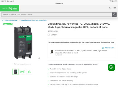 Square D QDP22200TM PowerPact Q 200A Molded Case Circuit Breaker By Schneider