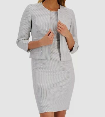 Le Suit Women's White Black Striped Open-Front Sheath Jacket Dress Suit Size 6