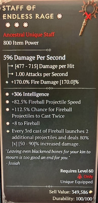 Diablo 4 Season 7 4GA Staff of Endless rage special affix high roll 80%