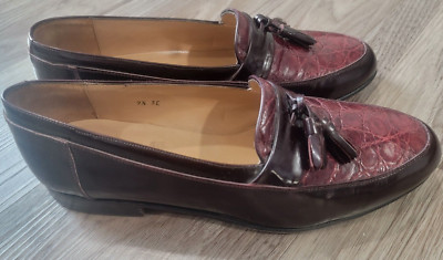 Men's Bally Loafers Size 9.5 3E Tasseled Burgundy Leather with Croc Accent