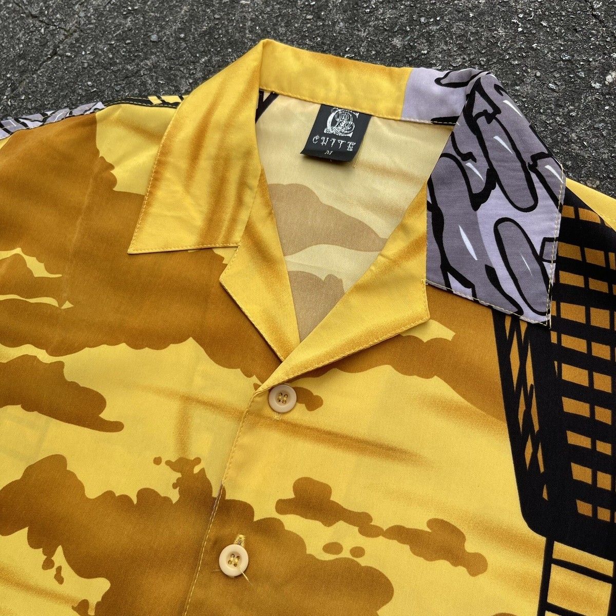 Vintage Y2K CHITE AOP RAP HARD KNOCKS Silk Shirt Multicolor