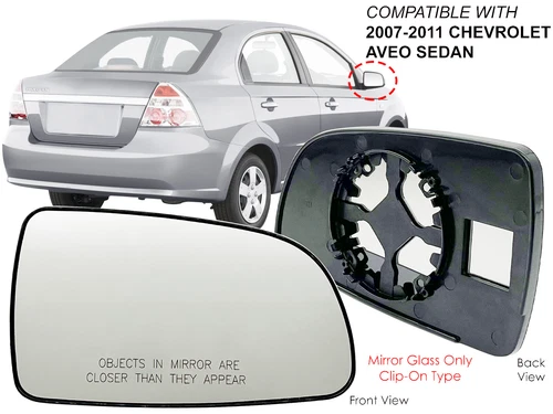 For Mirror Glass Non-Heated 2007 - 2011 CHEVY AVEO Sedan Passenger Side 96800778