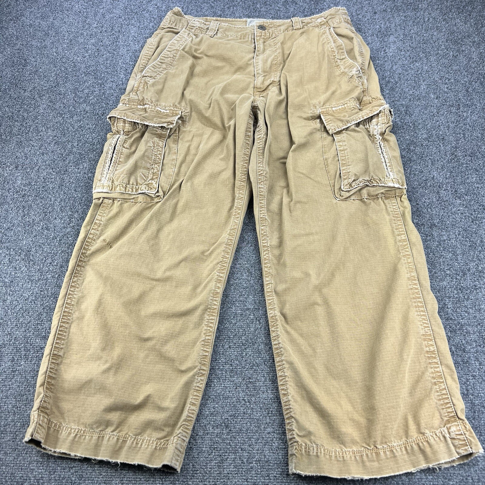 American Eagle Cargo Pants Mens 36x30 Beige AE Supply Ripstop Straight Baggy Y2K