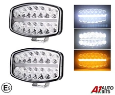 Jumbo Led Spot Light X2 + White & Amber DRL 12V 24V Truck Tractor Tipper E9 10"