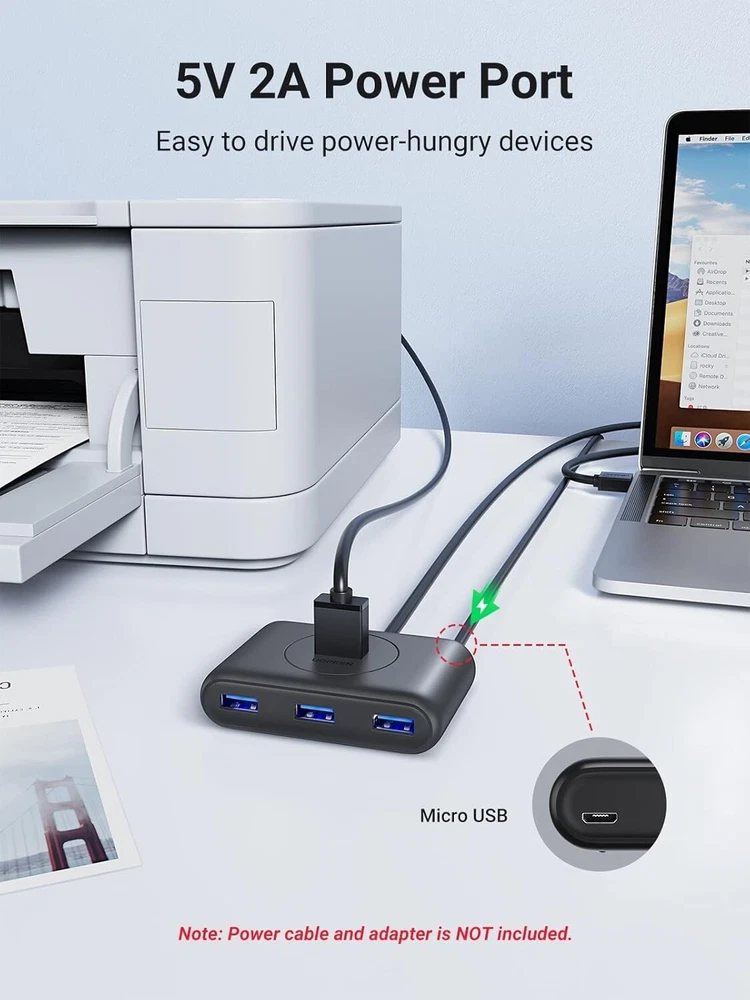 4-Port USB 3.0 Hub with 3ft Cable for High-Speed Data Transfer 4-Port USB 3.0 Hub with 3ft Cable for High-Speed Data Transfer