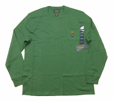 Polo Ralph Lauren Big Tall Green Denim Bear Waffle Thermal Crew-Neck  T-Shirt