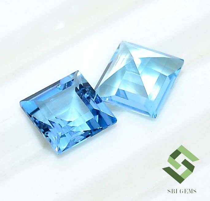 5x5 mm Certified Natural Sky Blue Topaz Square Cut Pair 1.39 CTS Loose ...