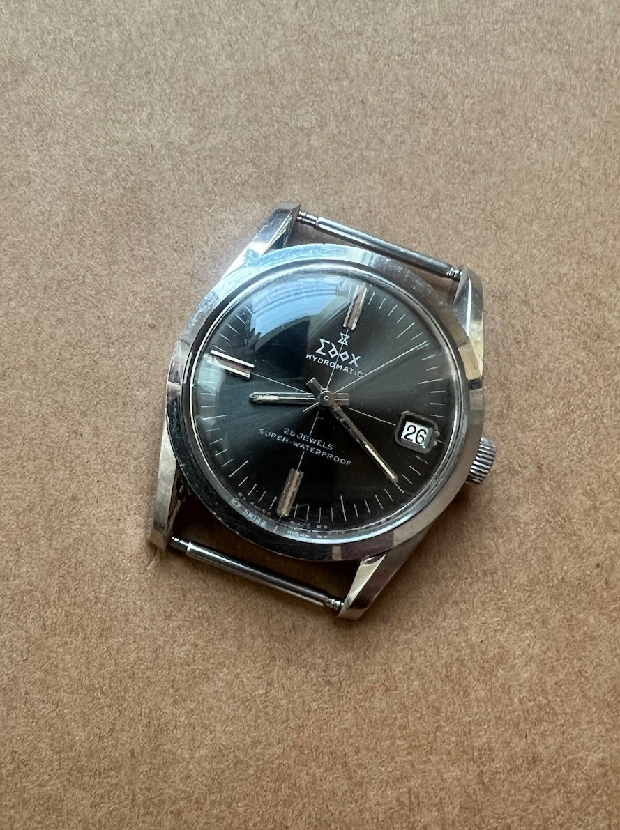 Edox Hydromatic Vintage Diver Grey Sunburst Crosshair Dial 1970's