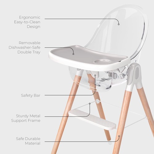 Silla alta de madera Children of Design clásica no reclinable 6 en 1 - GRIS - Imagen 8 de 9
