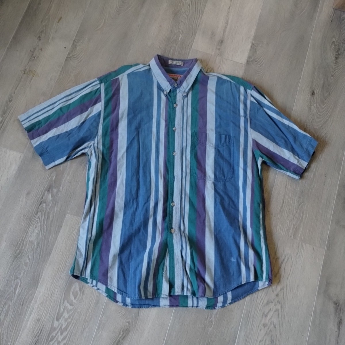 Camicia Adirondack XL vintage uomo manica corta Saville fila blu viola righe