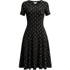 Talbots Midi Dress Womens S Black Floral Cotton Short Sleeve Fit Flare Vintage