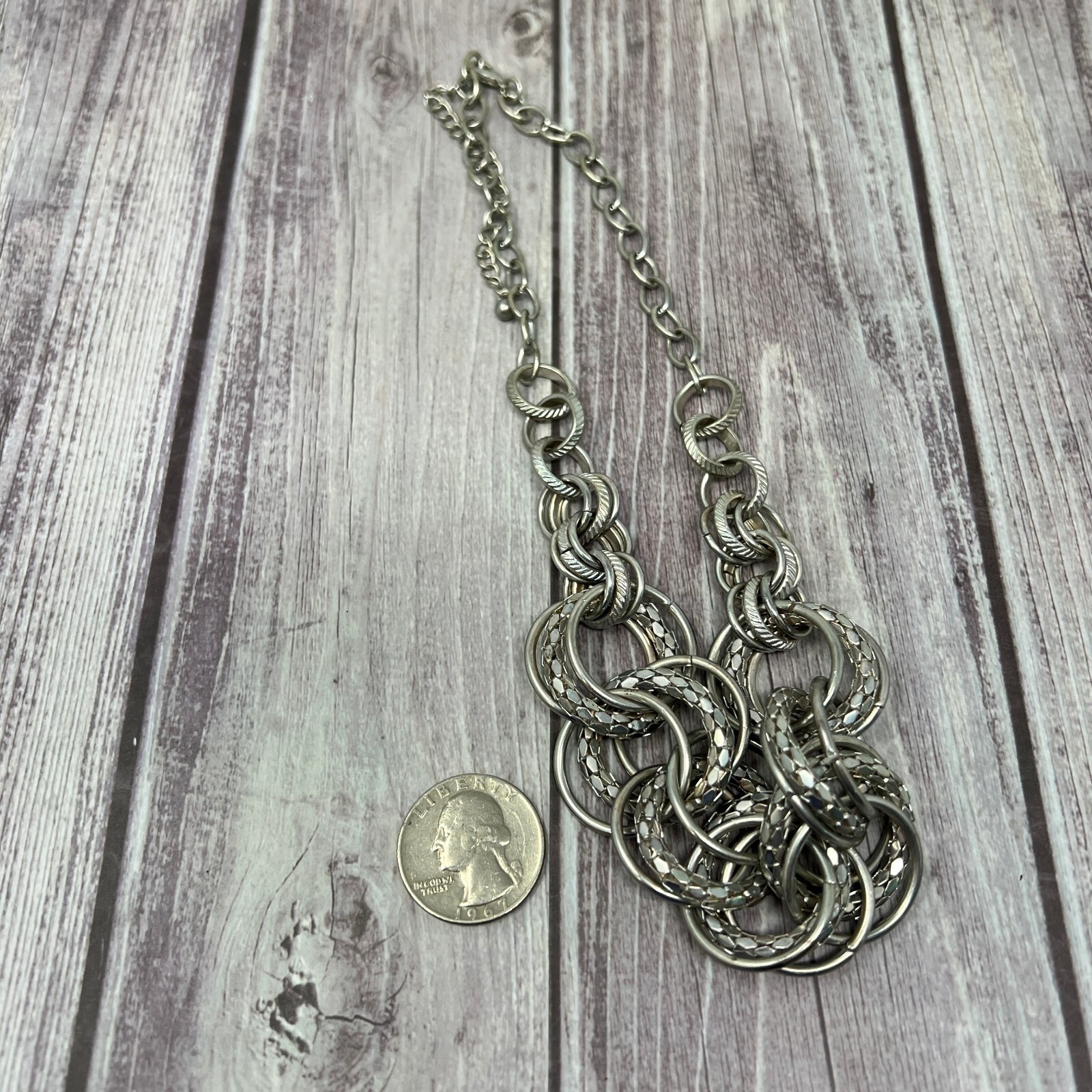 Boho Silver Tone Necklace Multiple Interconnected… - image 7