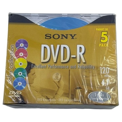 Sony DVD-R Color Collection 5 Pack 4.7GB 120 Min 4x Discs New Sealed