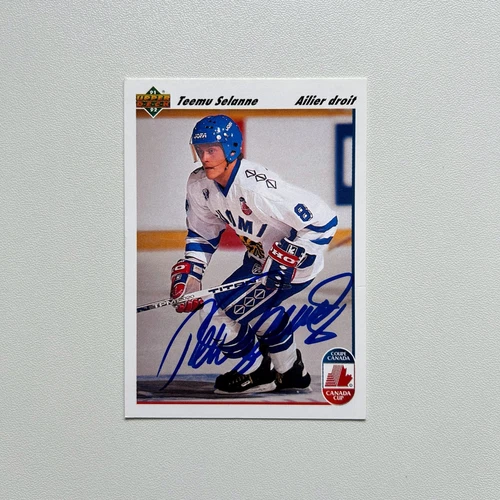 1991-92 UD Upper Deck #21 Teemu Selanne Autographed Rookie Card French 