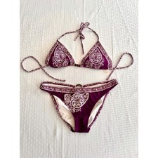 Victorias Secret Purple Paisley Boho Triangle Bikini Set Medium Halter Two Piece