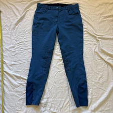 WOMENS BLUE PIPER BREECHES 36L SMARTPAK FRONT ZIP ELASTIC WAIST Horse Equestrian
