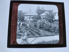 Magic Lantern Glass Slide Photo Keystone  P230 An American Home Garden 
