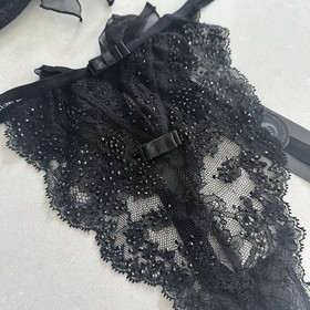 Victoria's Secret Designer Swarovski Crystal Black 36B Bra & L Thong Set