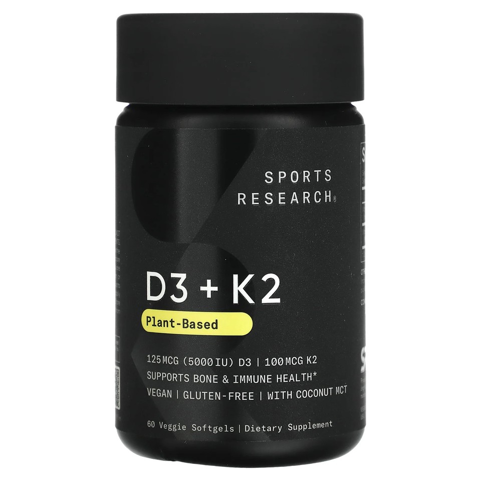 D3 + K2, Plant-Based, 125 mcg/100 mcg, 60 Veggie Softgels