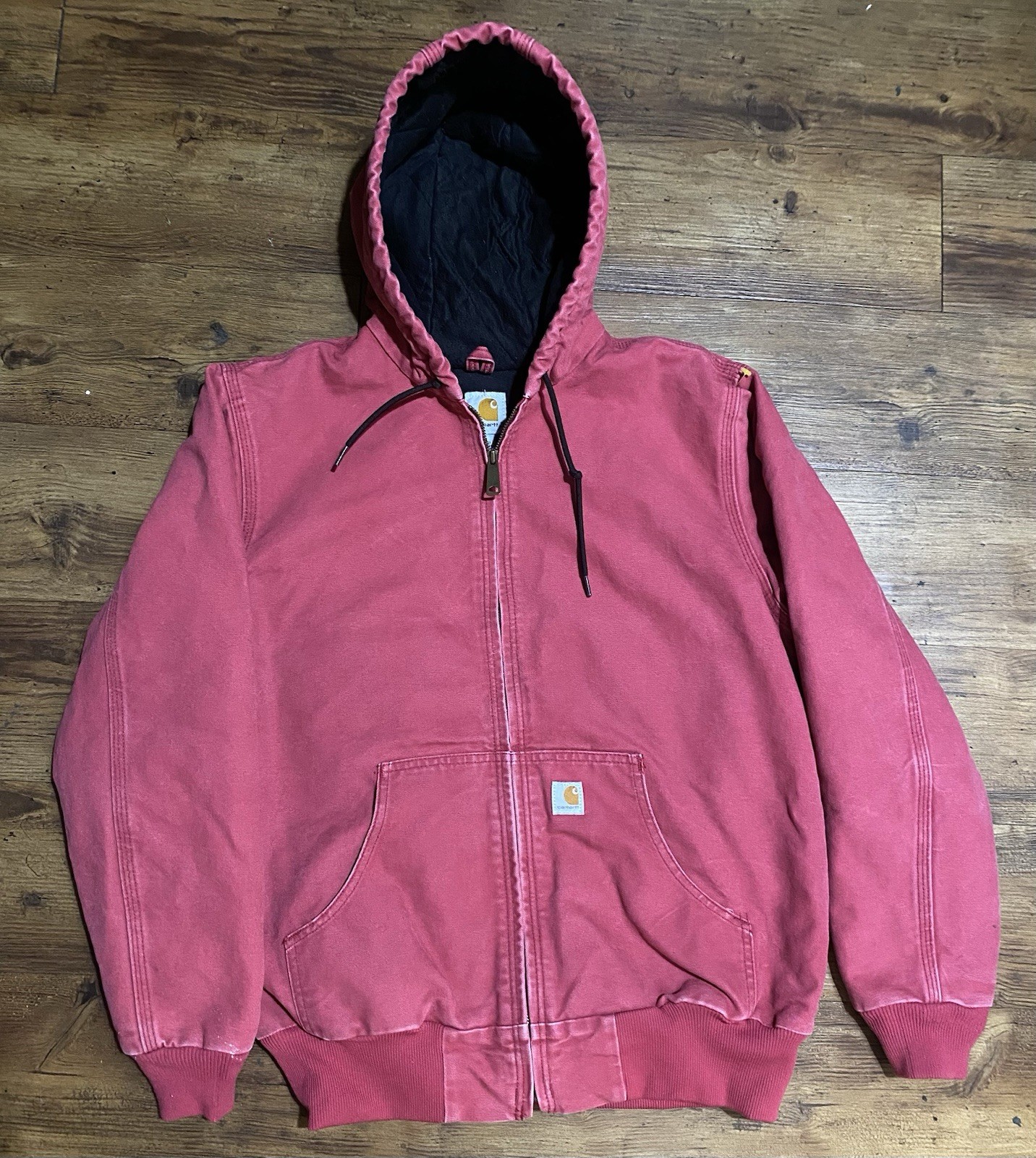 Carhartt Jacket Womens Medium Pink Red Duck Canvas Quilted Lined WJ130 Chore