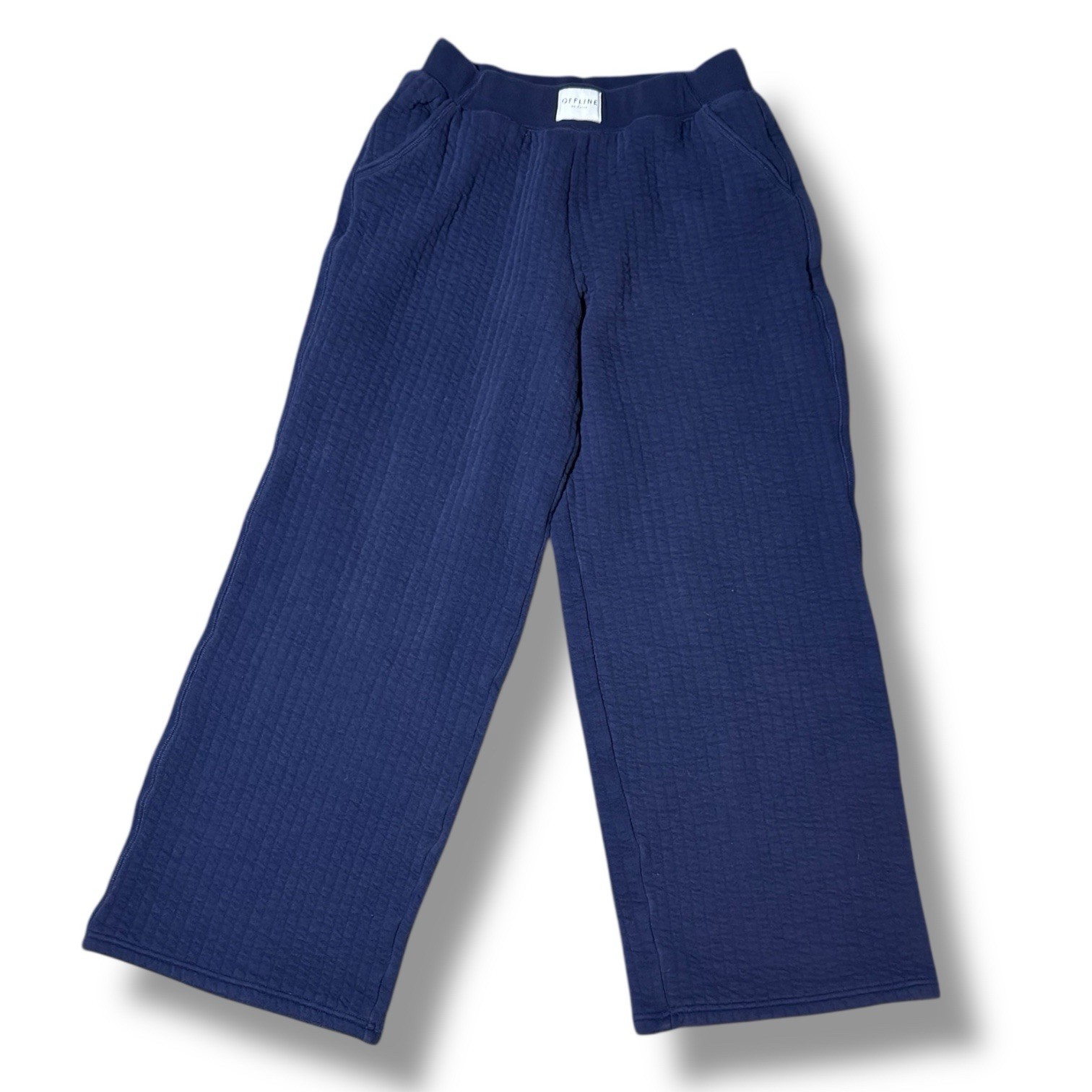 Offline By Aerie Medium Blue Wide-Leg Coffee Run Trouser Sweatpants Textured