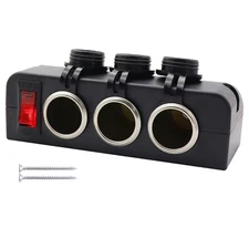3 Socket Cigarette Lighter Splitter 12V Power Outlet Adapter with On/Off Swit...