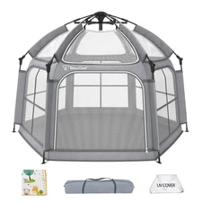 Baby Playpen with Canopy - Instant Pop-Up Portable Play Yard with Mat for Inf...