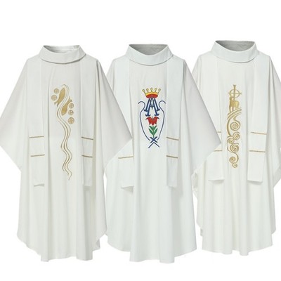 Catholic Clergy Chasuble Priest Vestment Mass White Chasuble Cross Embroidered