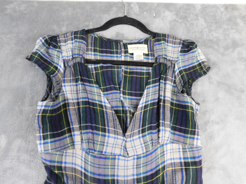 Vestido Denim & Supply Ralph Lauren Mujer 12 Azul Verde Cuadros Maxi Recorte Tartán Foto 3 de 4
