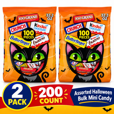 Butterfinger CRUNCH 100 Grand Kinder Bueno Assorted Mini Candy 2 Pack 200 Count