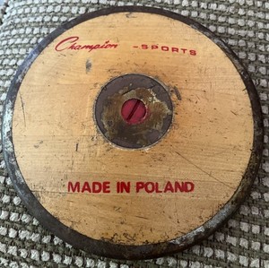 Vtg Track &Field Champion Sport Throwing Discus Poland Wood Metal 2.4 lb 8 1/4”