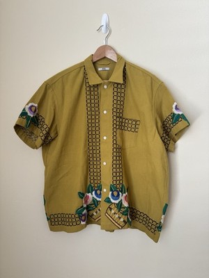 Bode Garden Bed Button Up Shirt Floral Embroidered Ocre XL XXL