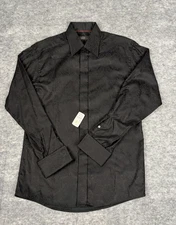 New Eton Shirt Mens 15 Black Paisley Print French Cuff Hidden Button Placket