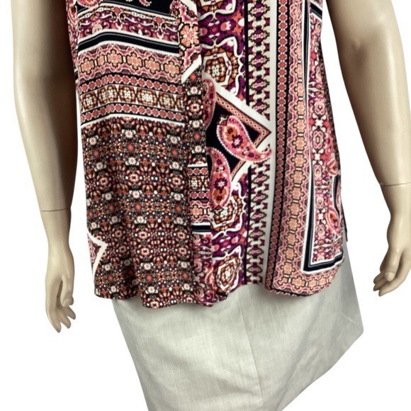 Rose + Olive 1X Patchwork Print Button Front Blou… - image 3