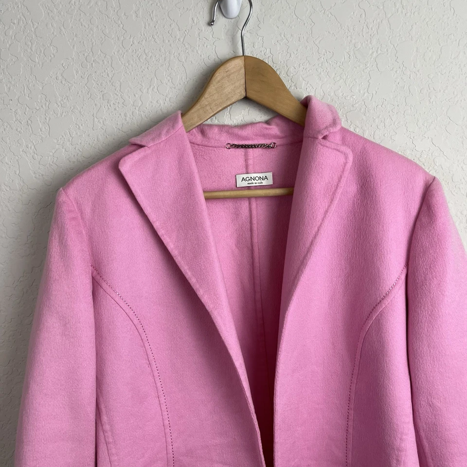 Agnona Cashmere Jacket 46 Pink Open Front Blazer Women’s Italy Career - Imagem 4 de 4