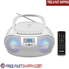 Portable CD Player Boombox FM Radio Bluetooth Remote Control Disco Lights New