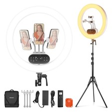 NEEWER 19" 100W LED Ring Light Tripod Stand 3 Phone Holders App Control