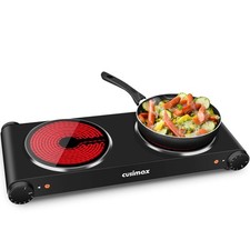 Double Hot Plate, CUSIMAX 2400W Electric Hob Ceramic Burners, Black