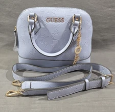 GUESS Wisteria Lexy Mini Top Zip Crossbody Bag Ice Blue Textured Logo Pattern 