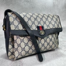 GUCCI 904.02.084 GG Sherry Line Shoulder Bag Navy Leather Gold Hardware Logo