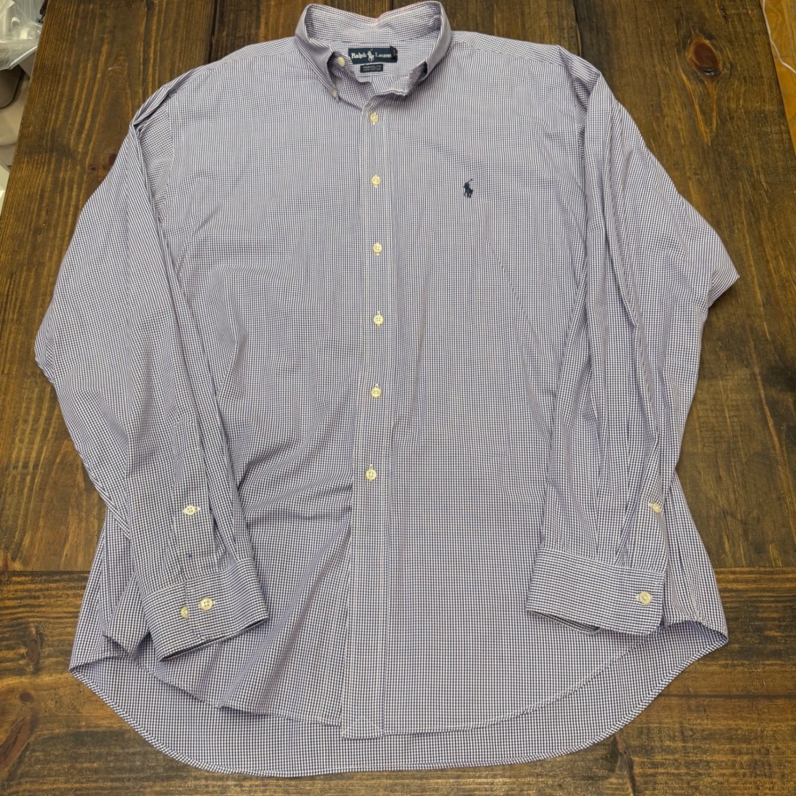Polo Ralph Lauren Yarmouth Mens 17 36/3y Purple Gingham Cotton Button Down VTG