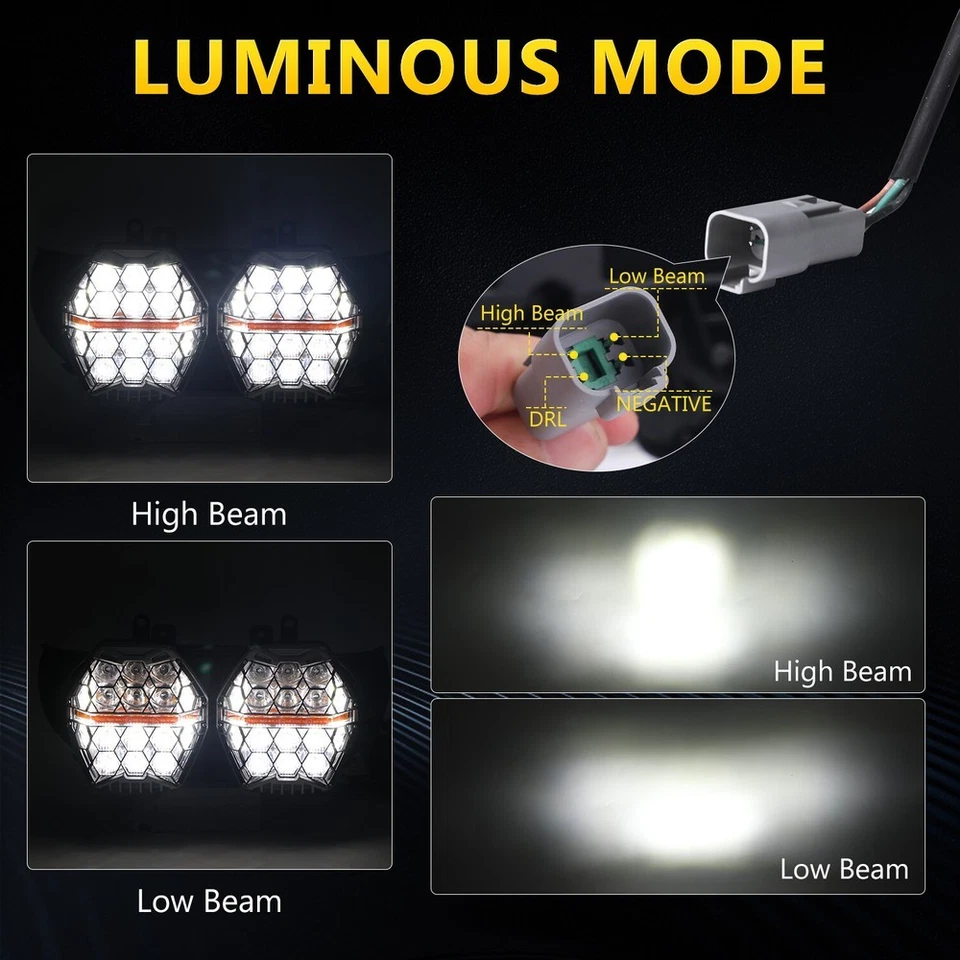 For Harley Road Glide FLTRX. 2015-2023 Amber DRL LED Headlight Projector Hi/Low - Image 4 of 4