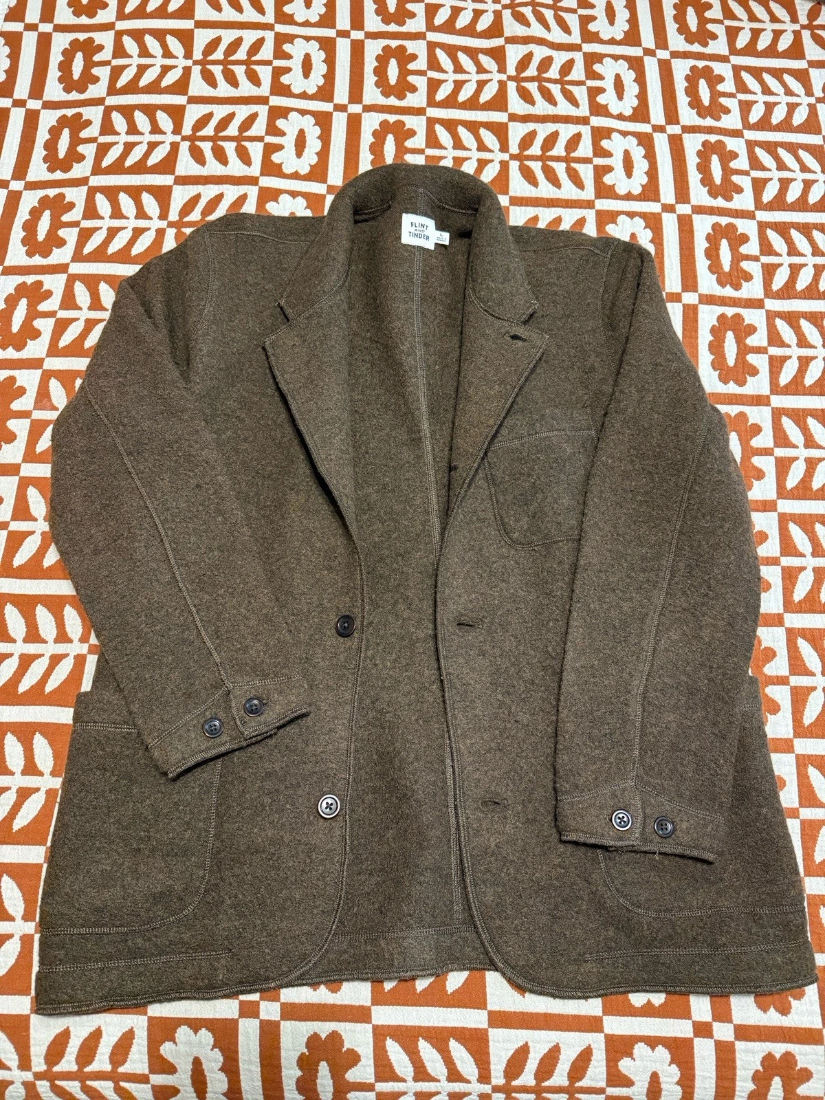 Flint and Tinder men's Boiled Wool Chore Blazer Jacket, Color Brown, Size Large - product detail image 1