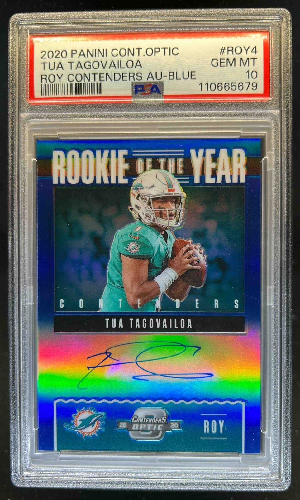 Tua Tagovailoa Panini Contenders Optic Rookie of the Year Contenders Autographs #ROY4 Blue