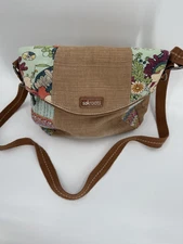 Sakroots Foldover Crossbody Bag Jute & Cotton Magnetic Closure Vegan Trim EUC