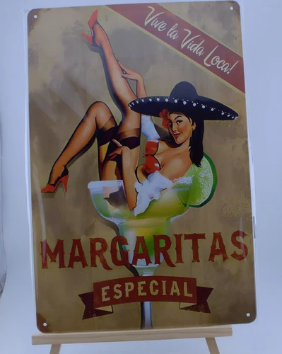 Vintage Style Margaritas Especial Pin Up Tin Metal Sign Bar Wall Decor
