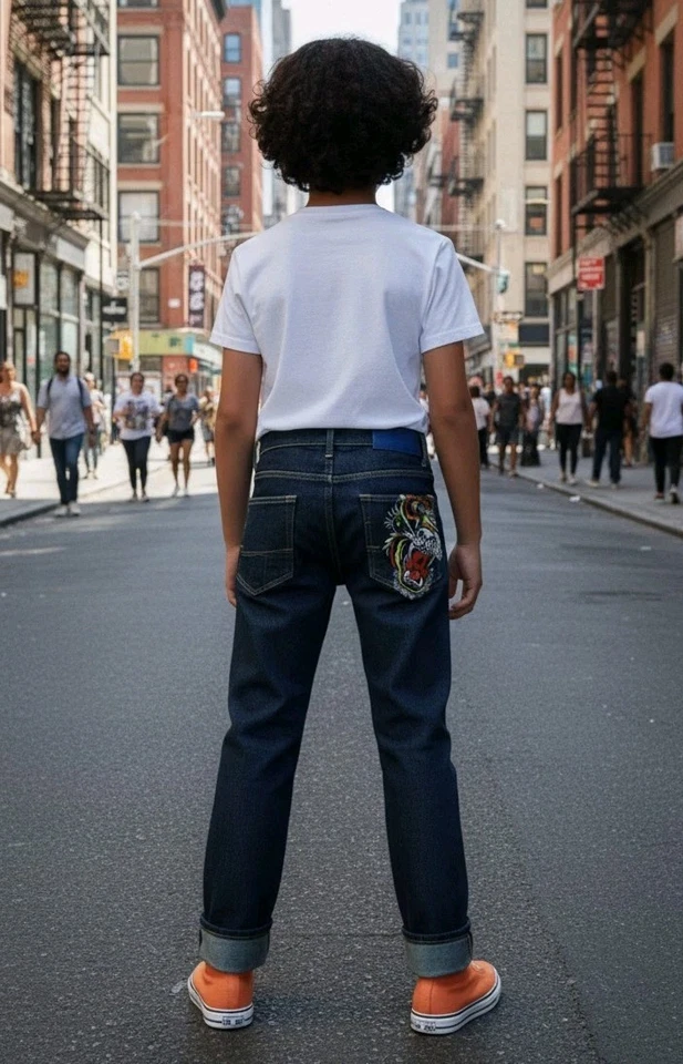 Vintage Ed Hardy  Embroidered Tiger Denim Youth Jeans Size 10 NWT OLD STOCK  - Image 2 of 4