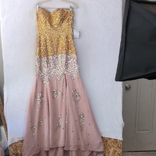 Tidetell Junior's Pink Rhinestone Strapless Evening Prom Formal Dress Gown S