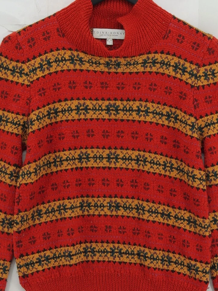 Edina Ronay Women's Jumper S Red Geometric Silk with Wool High Neck Pullover - Image 3 of 4