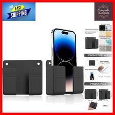 2 Pcs Self-Adhesive Wall Mount Phone Holder - Elegant Bedside Organizer